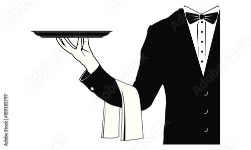 Butler with suit holding tray silhouette
