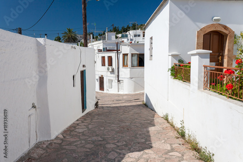 Small street in Greek village Asklipio on Rhodes Island