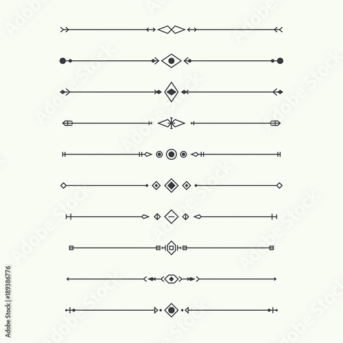 Dividers vector set isolated. Geometric horizontal vintage line border and text design element. Collection of decorative page rules. Separation select text. Minimalism