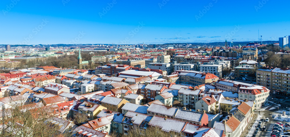 View over Gothenburg with historical Haga district during winter