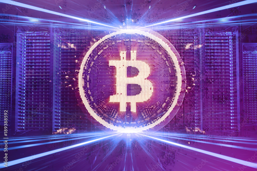 Crypto currency bitcoin. Net banking and bitcoins mining concept. Cryptography mining finance coin 3d illustration Crypto currency bitcoin. Net banking and bitcoins mining concept. Cryptography mining finance coin 3d illustration