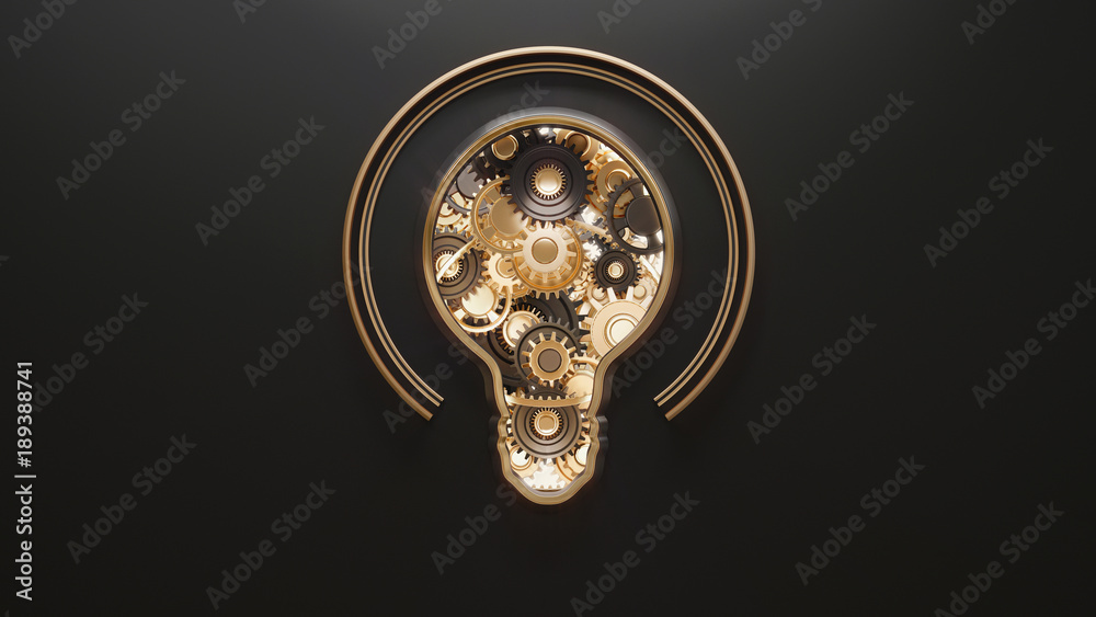 Conceptual image with light bulb and gears inside. Concept of idea and innovation. 3d illustration Conceptual image with light bulb and gears inside. Concept of idea and innovation. 3d illustration