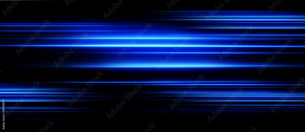 Acceleration speed motion on night road. Light and stripes moving fast over dark background. Abstract blue Illustration. - obrazy, fototapety, plakaty 