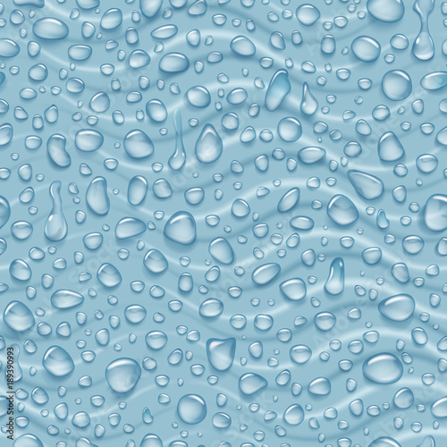 Seamless pattern of waves and water drops of different shapes with shadows in gray colors