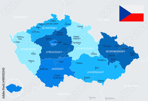 Czech Republic - map and flag - Detailed Vector Illustration