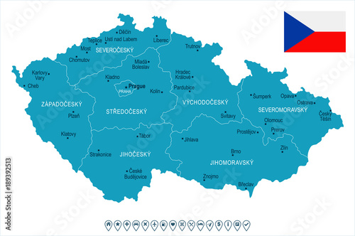Fototapeta Naklejka Na Ścianę i Meble -  Czech Republic - map and flag - Detailed Vector Illustration