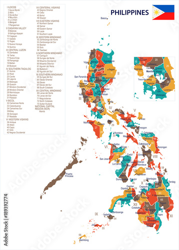 Philippines - map and flag Detailed Vector Illustration