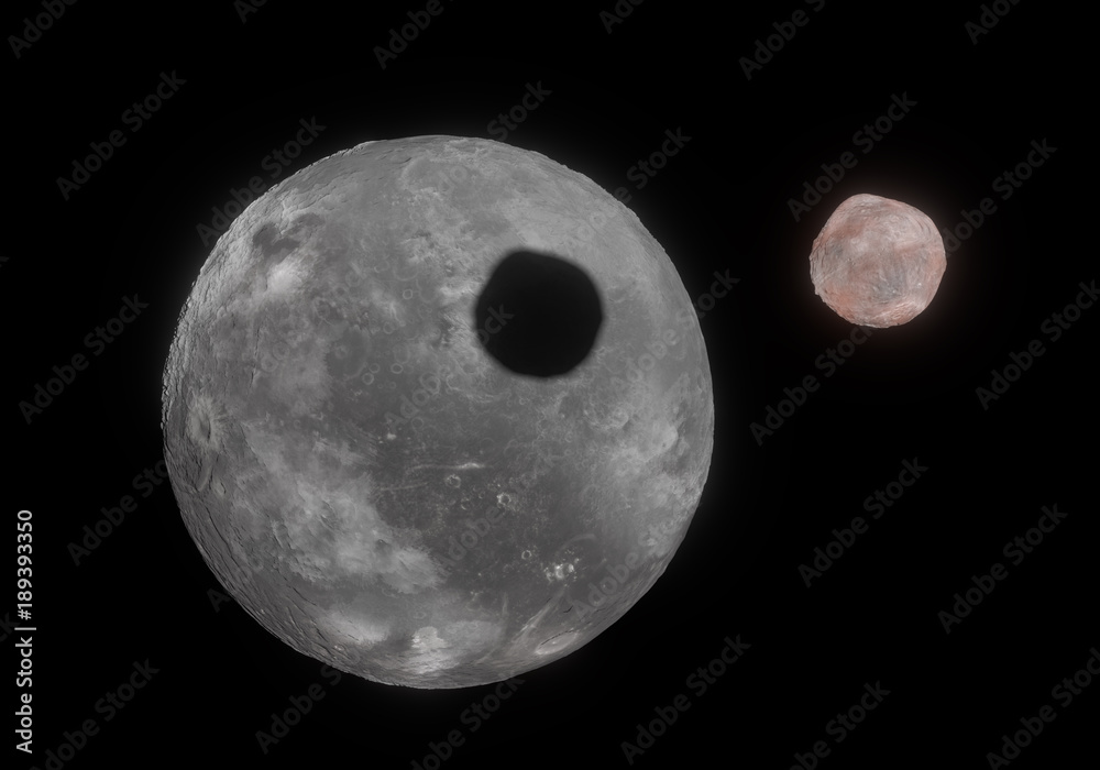 Fototapeta premium Artwork of Orcus dwarf planet and your moon Vanth in the Kuiper belt