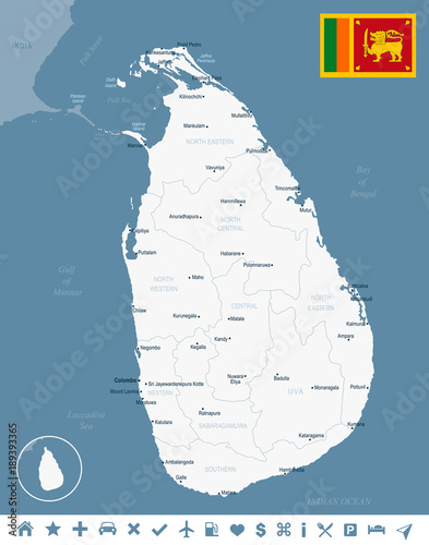 Sri Lanka - map and flag Detailed Vector Illustration photo