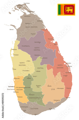 Sri Lanka - vintage map and flag - Detailed Vector Illustration