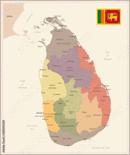 Sri Lanka - vintage map and flag - Detailed Vector Illustration photo