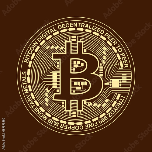 Bitcoin. Digital currency. Cryptocurrency. Bitcoin symbol isolated on brown background.