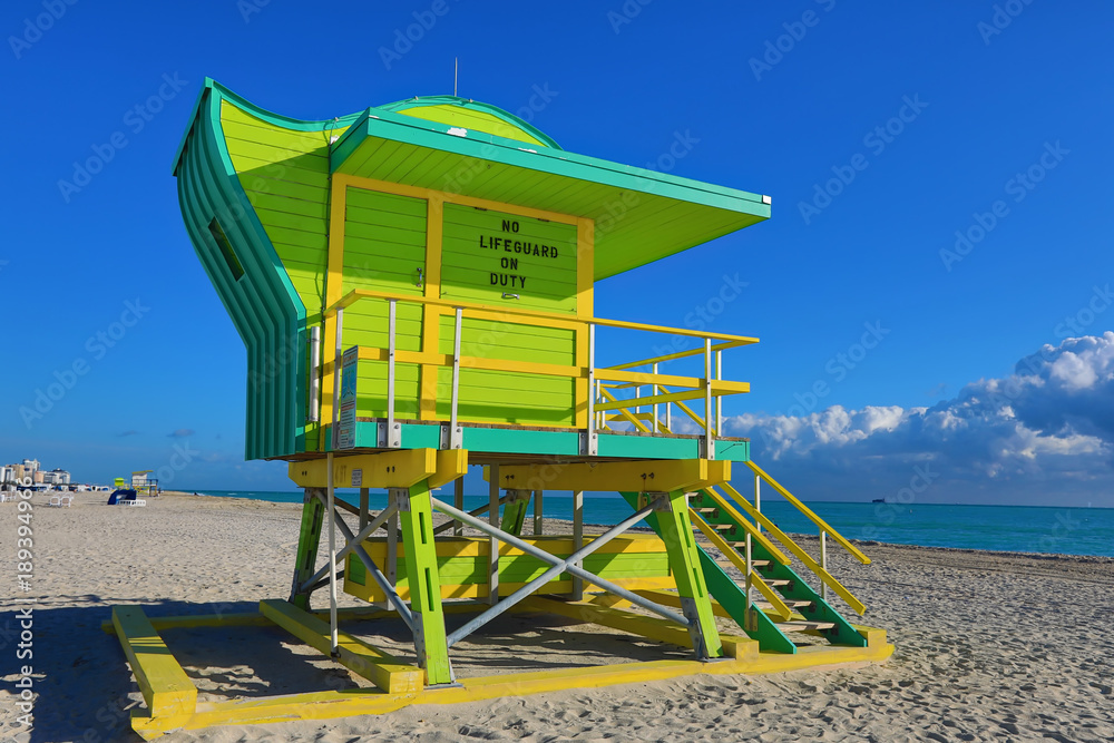The lifeguard stations on Miami Beach, Florida are are indicative of the vibrant, art deco style of south beach. The lifeguard stations on Miami Beach, Florida are are indicative of the vibrant, art deco style of south beach.