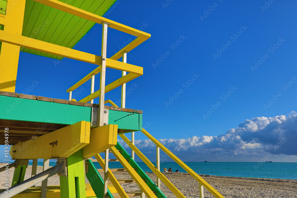 The lifeguard stations on Miami Beach, Florida are are indicative of the vibrant, art deco style of south beach. The lifeguard stations on Miami Beach, Florida are are indicative of the vibrant, art deco style of south beach.
