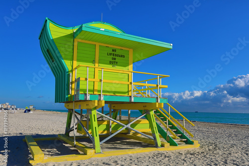 The lifeguard stations on Miami Beach, Florida are are indicative of the vibrant, art deco style of south beach. © aceshot