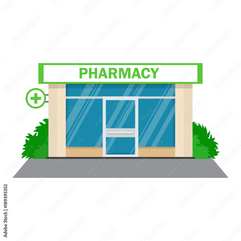 Facade pharmacy store with a signboard Facade pharmacy store with a signboard