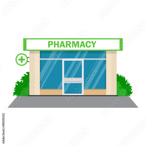 Facade pharmacy store with a signboard