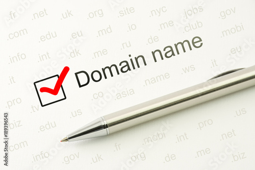 Domain name choice concept, web site naming zones. Buy www internet address.