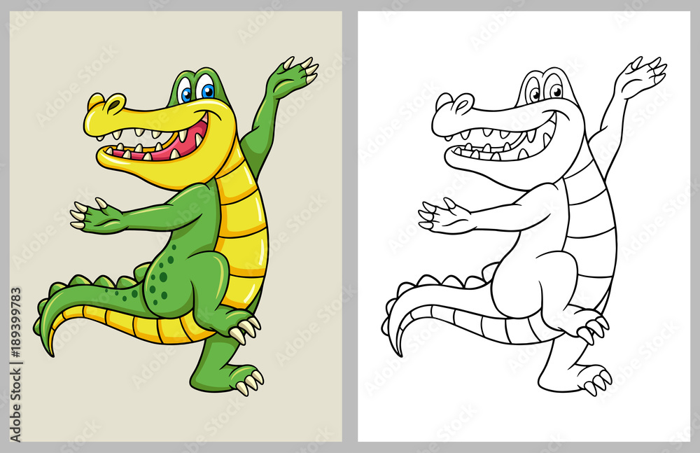 Naklejka premium Tańcząca postać z kreskówki krokodyla, dobre wykorzystanie symbolu, maskotki, kolorowanki, znaku, ikony internetowej, logo, gry lub dowolnego projektu.