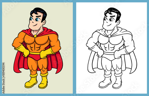 Male superhero cartoon character coloring book style, good use for symbol, logo, web icon, mascot, sticker, or any design you want.