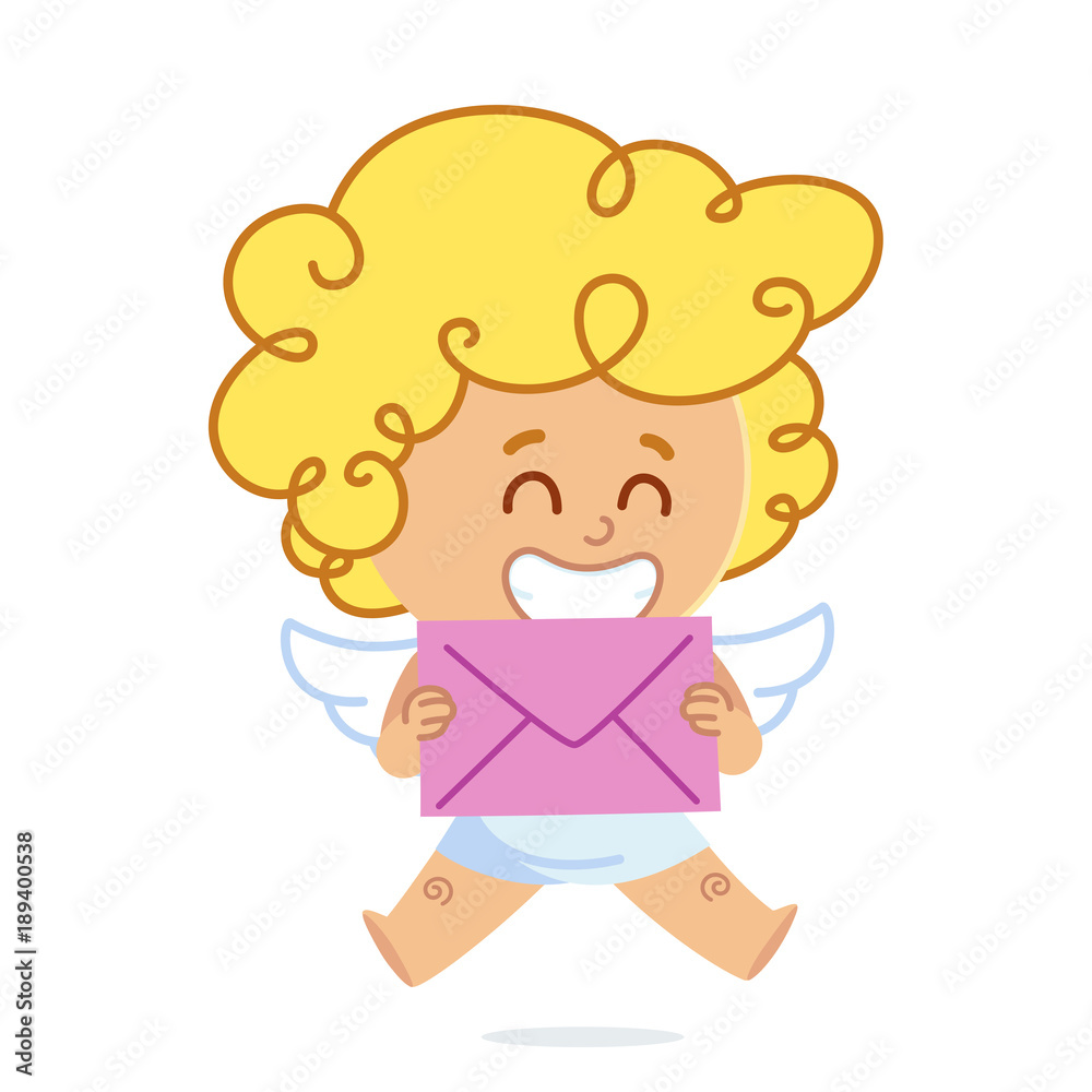 Vector illustration of Cupid, he has a letter Vector illustration of Cupid, he has a letter