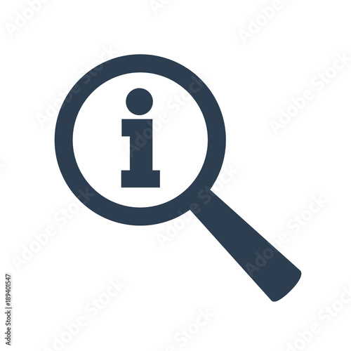 Magnifier info icon on white background.