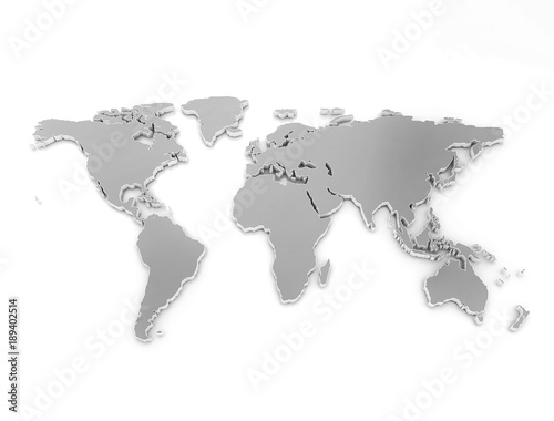 World map metal texture isolated on white background 