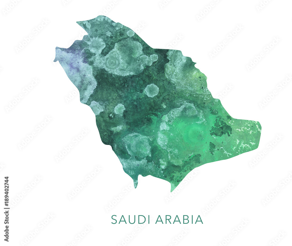 Saudi Arabia map green watercolor pattern, high detailed