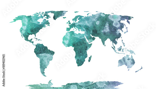 World map blue watercolor pattern, high detailed