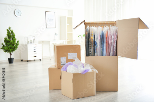 Wardrobe boxes with clothes...