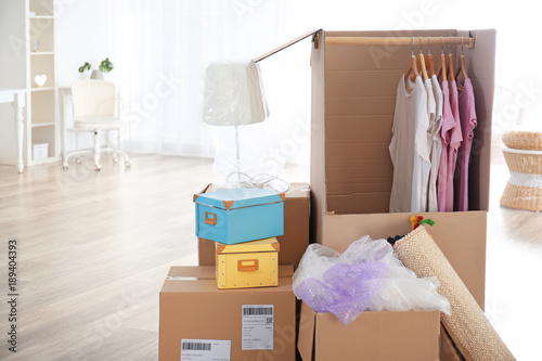 Wardrobe boxes with clothes...