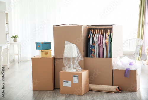 Wardrobe boxes with clothes...