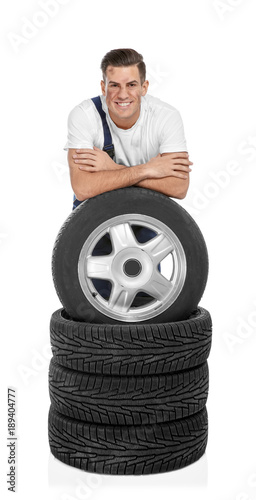 Young mechanic in uniform w...