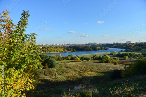 Panorama of the Park Kolomenskoye along the Moskva River. Moscow  Russia.