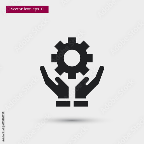 Gear on hand icon simple business vector sign
