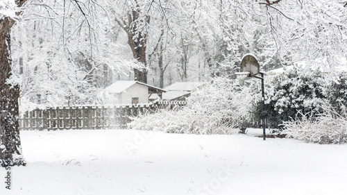 Basketball backboard in the snow