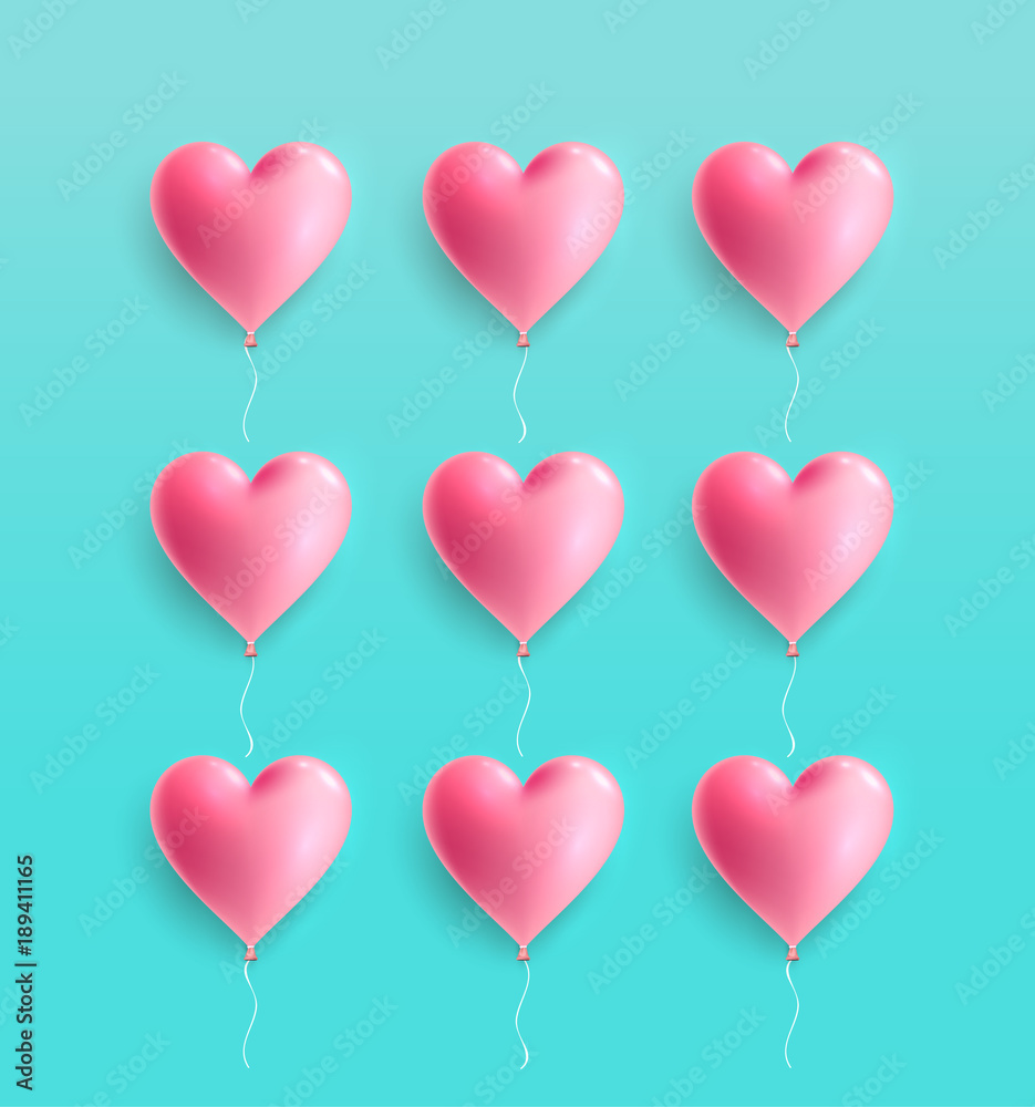 Love heart balloon concept on pastel colors. For greeting cards and invitations of the wedding, birthday, Valentine's Day. Vector minimal concept illustration. Isolated on light blue backg