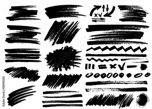 Set of marker brush stroke, abstract brush, sketch. Vector illustration. Isolated on white background photo