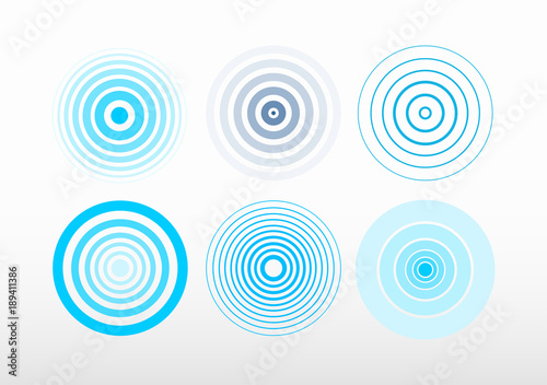 Set of radar screen concentric circle. Signal vector illustration. Blue color ring. Isolated on white background