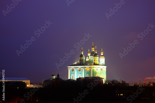 Night view of the assumption Cathedral in Smolensk