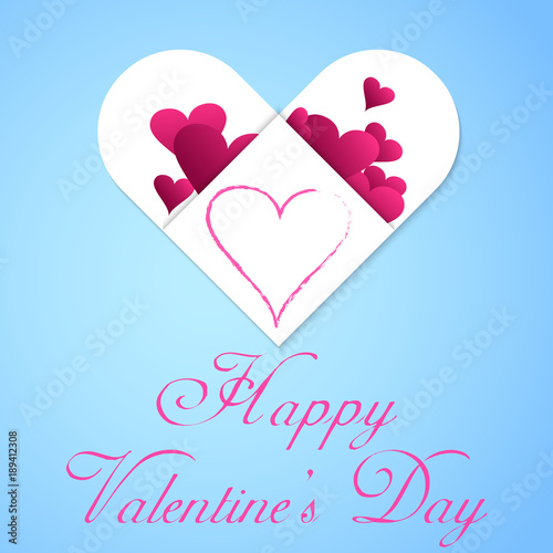 Happy Valentines Day heart typography poster with handwritten text paper design for cards.