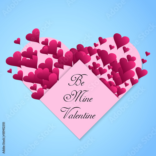 Valentine's day abstract background with cut pink paper heart typography poster with handwritten text paper Be my Valentine. Vector illustration.