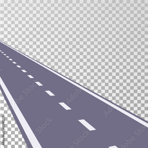 Curved road asphalt with white markings on a transparent background. Vector illustration