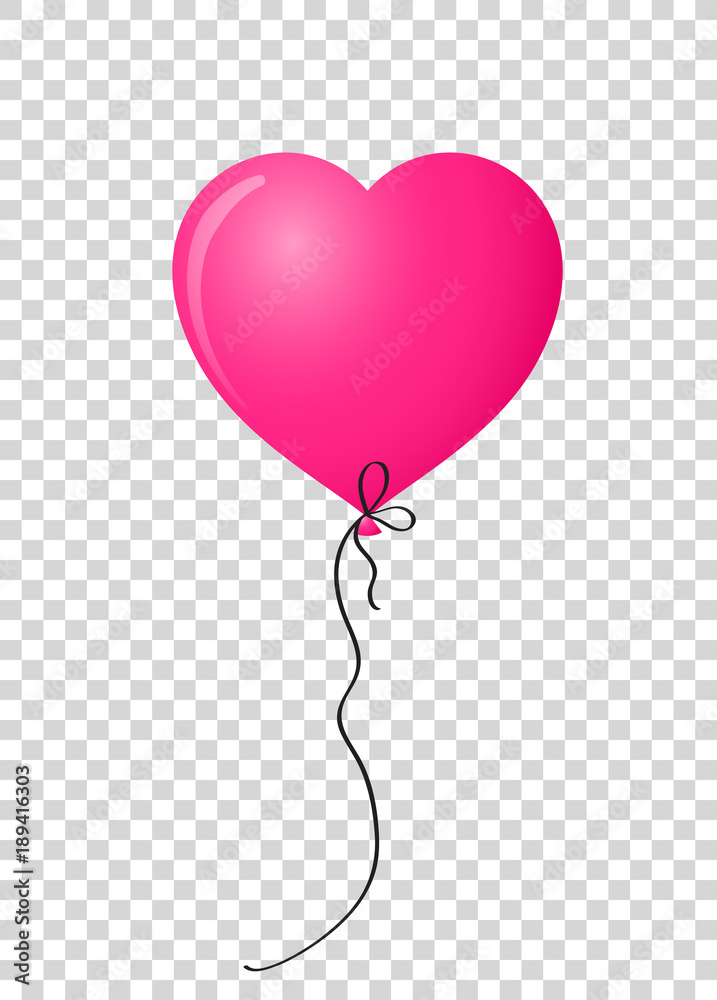 Pink realistic heart shaped helium balloon on transparent