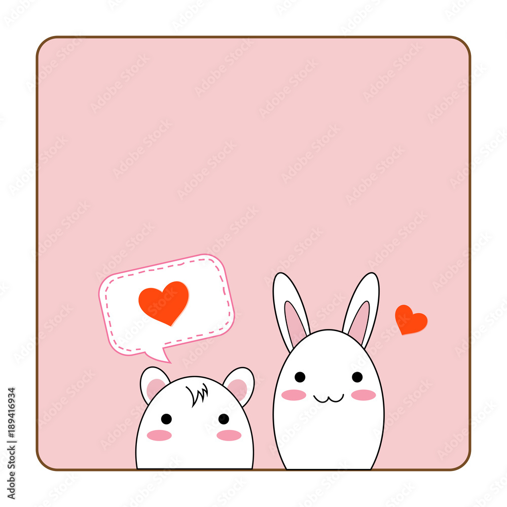 Small cute peeking animal character, white rat and rabbit with mini hearts  on sweet pink color background for card or copy space love, wedding and  Valentine concept, vector and illustration Stock Vector |