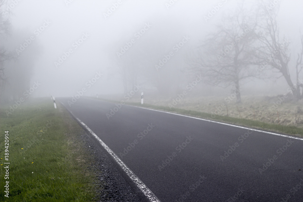 German rural street during foggy weather
