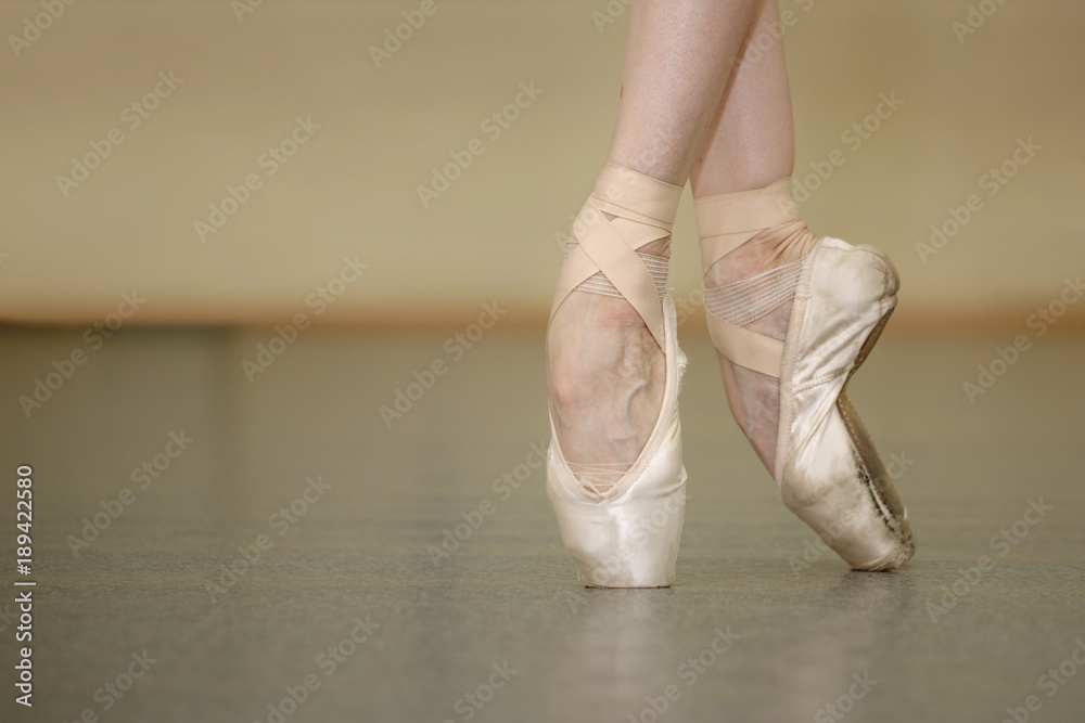 Fototapeta premium Slender ballerina feet in pointe shoes
