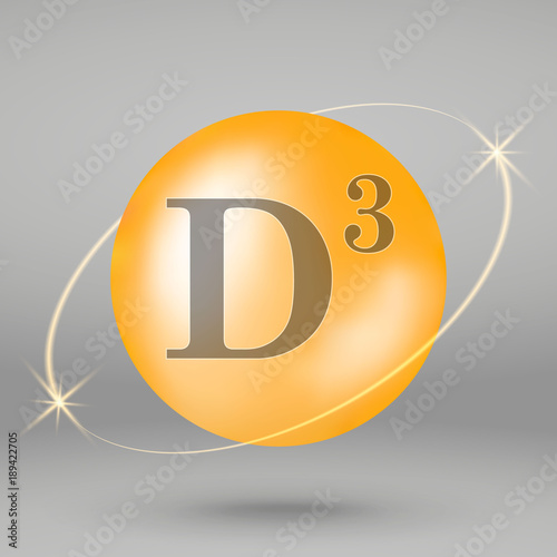 Vitamin D3 gold icon. drop pill capsule. Vitamin complex design