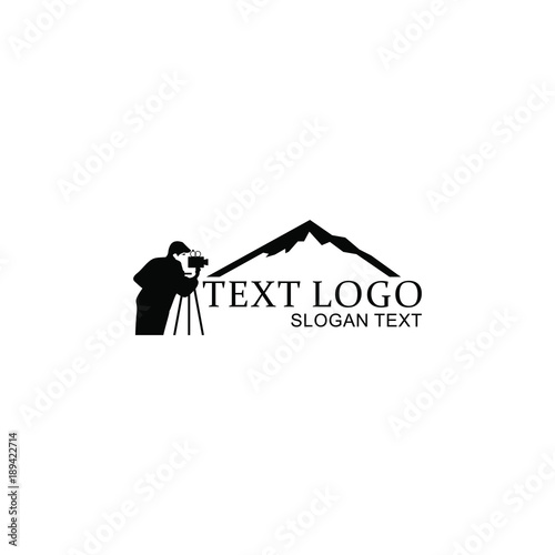 man with movie tool in the backround mountain for wedding video logo company with idea mountain 