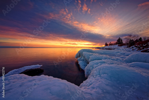 Golden Sunset at Brighton Beach Duluth Minnesota Winter
